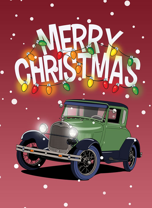 Christmas Card Vintage Car Illustration